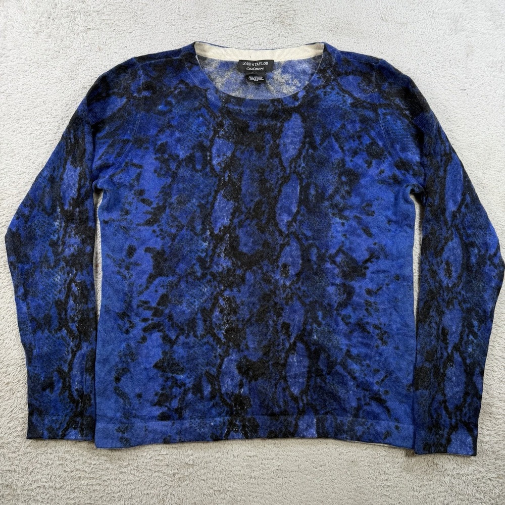 Lord & Taylor Sweater Womens Medium Blue Tie Dye 100% Cashmere Crewneck Soft